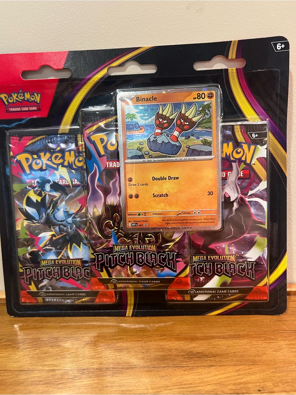 🔥Pokémon TCG Mega Evolution Pitch Black 3- Pack Blister with Binacle Promo Card